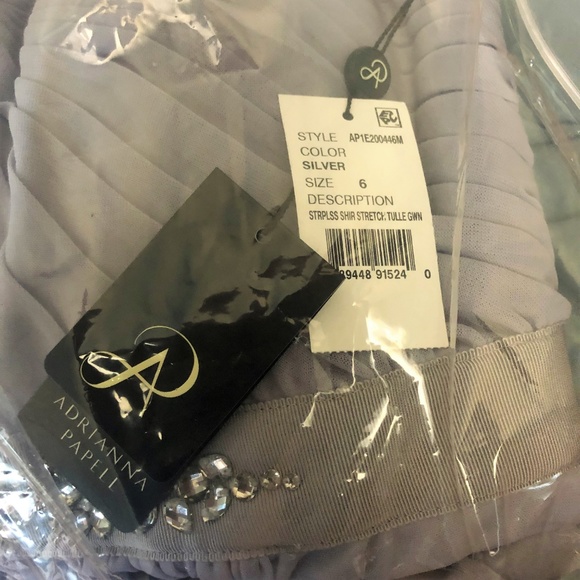 NWT Adrianna Papell Gray Beaded Strapless Gown - Picture 6 of 7